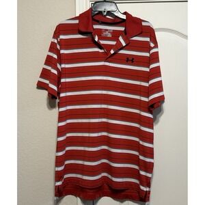 Under Armour Mens Pullover Knit Short Sleeve Red Striped Polo Shirt Large‎ XL